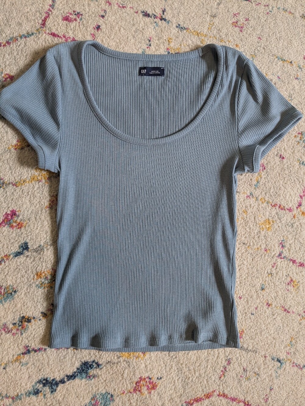 GAP Modern Rib Scoop Crop Tshirt Blue Medium